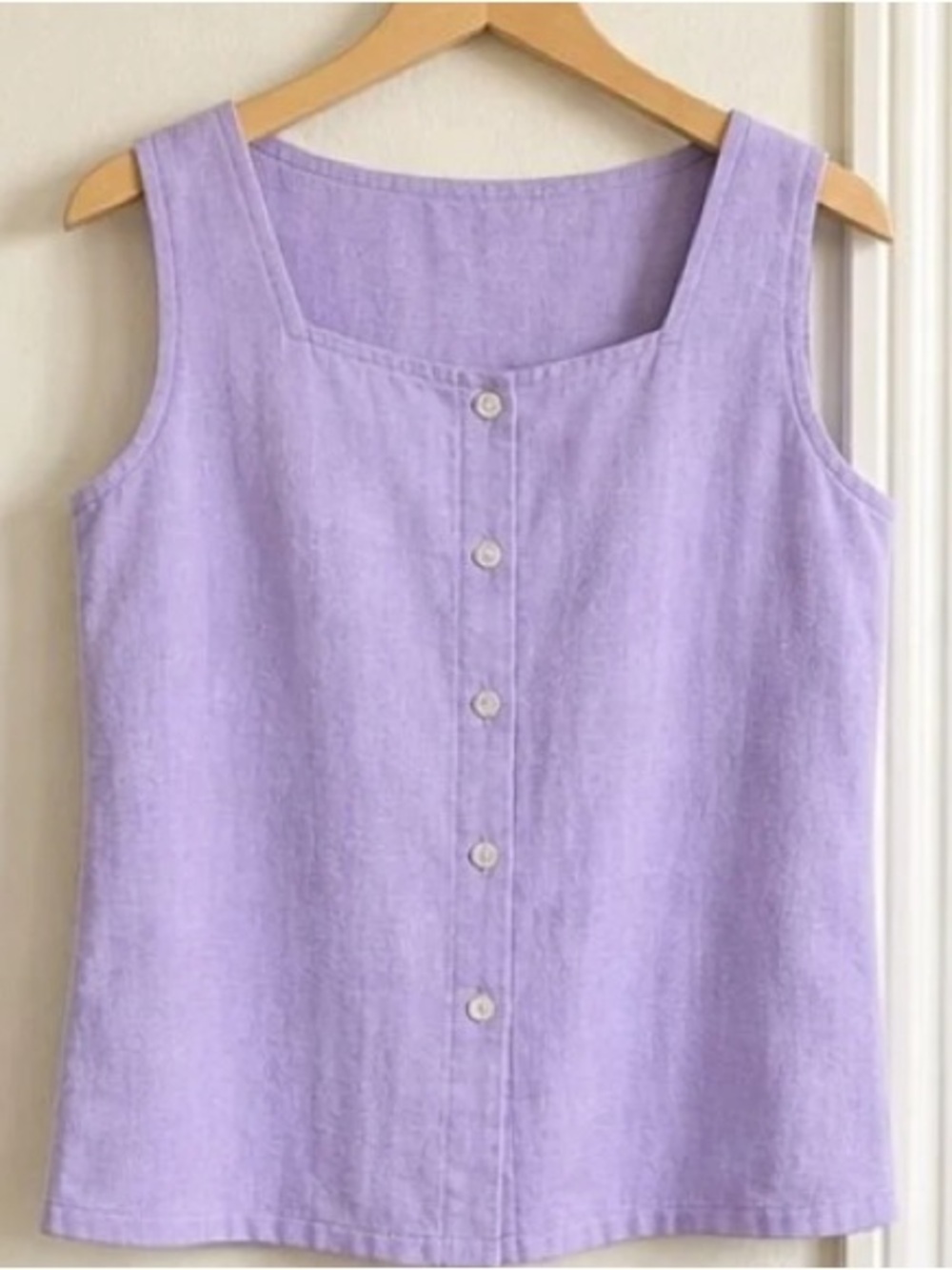 Lavender Button-Front Linen Tank Top